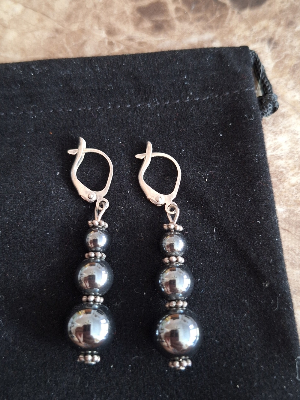 Sterling Silver Hematite Drop Earrings - Black